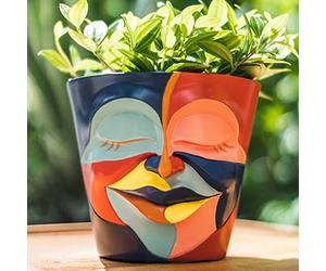 GUGUGO Abstract Rainbow Head Planter Graffiti Face Planters Pots with Drainage, Flower Plant for Indoor Plants, Unique Funny Small Succulent Desk Vase Lover Gifts, C, Red & Blue