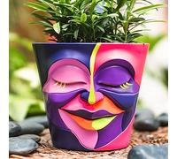 GUGUGO Abstract Rainbow Head Planter, Graffiti Face Planters Pots with Drainage, Flower Plant Pots for Indoor Plants, Unique Funny Small Succulent Desk Vase for Plant Lover Gifts, B