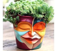 GUGUGO Abstract Rainbow Head Planter, Unique Face Plant Pot with Drainage, Cute Eclectic Flower Planters Pots for Indoor & Outdoor Plants, Colorful Funny Room Decor