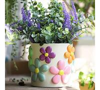 GUGUGO Colorful Flowers Planters Cute Unique Rainbow Planter with Drainage,Vintage Retro Eclectic Flower Plant pots for Indoor Plants and Succulent,Boho Modern Home Décor