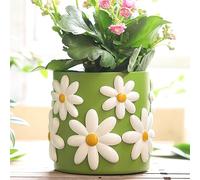 GUGUGO Cute Daisy Flower Pot, Decorative Plant Pots with Drainage Holes, Funny Unique Planters for Indoor Plants, Colorful Succulent Gardening Pot for Plants, Boho Modern Home Décor (Green, 5 Inch)