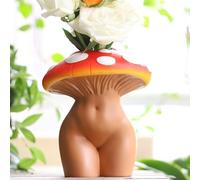 GUGUGO Mushroom Lady Body Vase for Flower, Funky Mushroom Decor, Eclectic Lady Form Butt Vases for Flowers, Unique Cute Face Head Room Decor Aesthetic for Modern Home, Gradient Head & Bronze Body