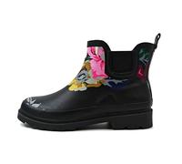 GUGUMIMI Short Wellington Boots Women's Waterproof Rain Boots Non-Slip Rubber Boots Ankle Boots Rain Boots Fashion Garden Shoes Snow Slip-On Boots, Black Flower A, 5 UK