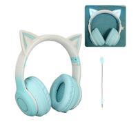 Gugxiom Cat Ear Headphones, Wireless Gaming Headsets via Bluetooth 5.1/3.5mm AUX Cable, Foldable Headphones with 7 Colors LED Lights and 4 LED Modes for Girls, Adults (Vegetable)