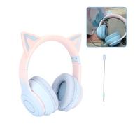 Gugxiom Cat Ear Headphones, Wireless Gaming Headsets via Bluetooth 5.1/3.5mm AUX Cable, Foldable Headphones with 7 Colors LED Lights and 4 LED Modes for Girls, Adults (Blue)