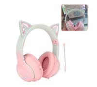 Gugxiom Cat Ear Headphones, Wireless Gaming Headsets via Bluetooth 5.1/3.5mm AUX Cable, Foldable Headphones with 7 Colors LED Lights and 4 LED Modes for Girls, Adults (pink)