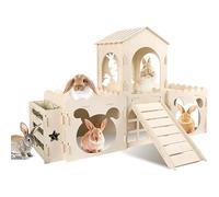 Gugxiom Extra Large Rabbit Castle, Bunny House Indoor, Detachable Rabbit Hideaway, Hay Rack & Multistory & Ventilated & Sturdy, for Guinea Pig Chinchilla Ferret Rabbit