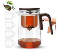Gugxiom Magic Glass Teapot Set, Divided Teapot with Teacups, 800 ml with Teacups (4), Clear Borosilicate Glass, Metal Lid