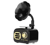 Gugxiom Mini Retro Bluetooth Gramophone Record Player, Portable Desktop Speaker with Built-In Battery and Card Playback, Music Player for Laptop, Office and Travel (Black)