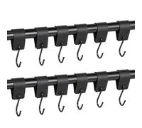 Gugxiom Pack of 12 S Hooks with Leather Loop, Black Hook Clothes Rail, Metal Hooks No Drilling for Wardrobe, Kitchen, Bathroom, Rod, Butcher Hooks (Black)