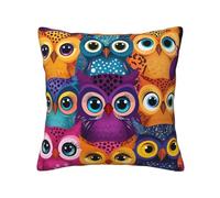 GUHAOT 18"x18" Throw Pillow Case Cartoon Owl Faces Print Cushion Cover Double Sided Sofa Case, Decorative Pillow Cover, Hidden Zip Slipcover for Lounge