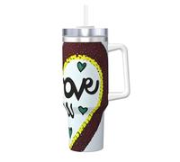 GUHAOT 40oz Tumbler with Handle and Straw, Love Confessions Print Double Wall Insulated Flask Ice Bully, Stainless Steel Travel Mug, Vacuum Iced Coffee Cup