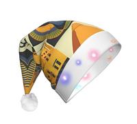 GUHAOT Ancient Egypt Tribe Series Print Xmas Hat LED Santa Hat, 3 Modes Light Up Christmas Headwear, Xmas Costume Party Cap