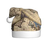 GUHAOT Ancient Map World Globe Print Christmas Hat, Santa Hat Party Headwear Holiday Decor Costume Accessory