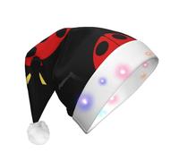 GUHAOT Cartoon Ladybug Print Xmas Hat LED Santa Hat, 3 Modes Light Up Christmas Headwear, Xmas Costume Party Cap
