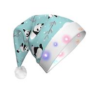 GUHAOT Cartoon Panda Bear Print Xmas Hat LED Santa Hat, 3 Modes Light Up Christmas Headwear, Xmas Costume Party Cap