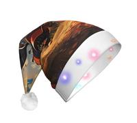 GUHAOT Farm Red Tractor Print Xmas Hat LED Santa Hat, 3 Modes Light Up Christmas Headwear, Xmas Costume Party Cap