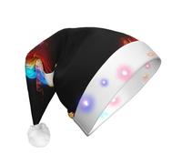 GUHAOT Fire Dragon Roll soccer Print Xmas Hat LED Santa Hat, 3 Modes Light Up Christmas Headwear, Xmas Costume Party Cap