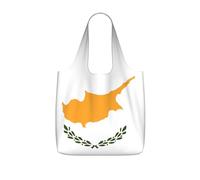 GUHAOT Flag of Cyprus Print Reusable Shopping Bag, Foldable Grocery Tote, Packable Shoulder Bag, 25L Supermarket Carrier for Travel, Work, Daily Use