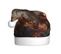 GUHAOT Fox and Flowers Print Christmas Hat, Santa Hat Party Headwear Holiday Decor Costume Accessory