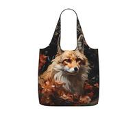 GUHAOT Fox and Flowers Print Reusable Shopping Bag, Foldable Grocery Tote, Packable Shoulder Bag, 25L Supermarket Carrier for Travel, Work, Daily Use