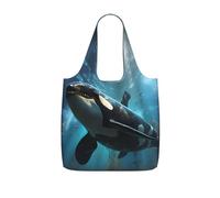 GUHAOT Huge killer whales Print Reusable Shopping Bag, Foldable Grocery Tote, Packable Shoulder Bag, 25L Supermarket Carrier for Travel, Work, Daily Use