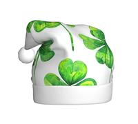 GUHAOT Luck Four-Leaf Clover Print Christmas Hat, Santa Hat Party Headwear Holiday Decor Costume Accessory
