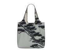 GUHAOT Pine tree under the moon Print Reusable Shopping Bag, Foldable Grocery Tote, Packable Shoulder Bag, 25L Supermarket Carrier for Travel, Work, Daily Use