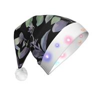 GUHAOT Purple Sage Green Leaves Print Xmas Hat LED Santa Hat, 3 Modes Light Up Christmas Headwear, Xmas Costume Party Cap
