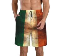 GUHAOT Retro Irish Flag Print Men's Quick-Dry Beach Shorts, Elastic Board Shorts Casual Swim Trunks, Lightweight Swimwear White