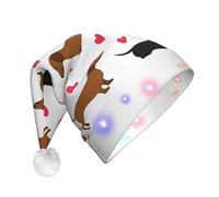 GUHAOT Romantic Dachshunds Print Xmas Hat LED Santa Hat, 3 Modes Light Up Christmas Headwear, Xmas Costume Party Cap