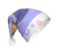 GUHAOT Sunflower Seeds & Cat Print Xmas Hat LED Santa Hat, 3 Modes Light Up Christmas Headwear, Xmas Costume Party Cap