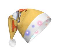 GUHAOT Sunflower Seeds & Fox Print Xmas Hat LED Santa Hat, 3 Modes Light Up Christmas Headwear, Xmas Costume Party Cap