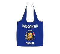 GUHAOT Wisconsin State Flag Print Reusable Shopping Bag, Foldable Grocery Tote, Packable Shoulder Bag, 25L Supermarket Carrier for Travel, Work, Daily Use
