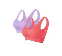 Guhmomh 2 Pack Wireless Bras for Women Seamless Bra Push Up Bralettes Support Underwear UK Non Wired Comfort Lingerie Ladies Sports Bralette Padded Yoga Plus Size Soft Bras Purple Watermelon Red 5XL