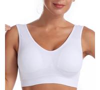 Guhmomh Seamless Bras for Women Non Wired Bra Push Up Bralettes Support Underwear with Pads Wireless Comfort Lingerie UK Ladies Padded Sports Bralette Full Coverage Yoga Plus Size Soft Bras White 4XL
