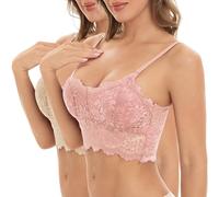 Guhmomh Wireless Bras for Women Lace Bra Support Bralettes Push Up Underwear UK Seamless Non Wired Comfort Lingerie Everyday Sports Bralette Sleep Ladies Padded Yoga Soft Bandeau Bras Pink Beige L