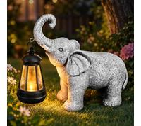 Guhope Solar Elephant Garden Ornament with LED Lantern, Resin Statue | Auto Dusk Illumination for Patios, Porches and Sheltered Corners; a Charming Present for Mum, Nan, Grandma or Animal Lovers