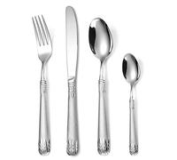 GUHPZA 16 Piece Silverware Set Knife/Fork/Spoon/Long Teaspoon Mirror Polished Dishwasher Safe Cutlery,16pcs Silvery