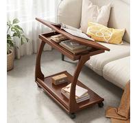 GUHPZA Adjustable C Shaped Table - Mobile Couch Table With Tiltable Table Top, 2 Tier Coffee Table With Storage With Lockable Wheels