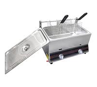 GUHPZA Commercial Gas Fryer Stainless Steel Fryer High Capacity Professional Gas Countertop Kitchen Fryer Machine for French Fries Restaurants Supermarkets Fast Food Stands,20L+2xFried Basket