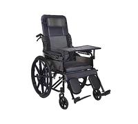 GUHPZA Full Reclining Commode Wheelchair High Back Manual Wheelchair with Headrest/a,C