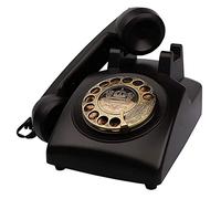 GUHPZA Old Fashioned Wire Corded Landline Telephone, Rotary Dial Antique Telephone with Ringtone, Black Vintage Decorative Telephones for Calling and Home Office Hotel