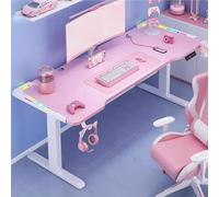 GUHPZA Standing Desk with LED Lights, Adjustable Sit Stand Computer Desk with Headphone Hook, Easy Assembly for Home Office,Pink-55.1x23.6in