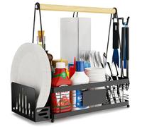 GUIBUKEYAN Grill Caddy with Plate Holder and Paper Towel Holder, Picnic BBQ Condiment Utensil Organizer Caddy for Outdoor Cooking, Rv, Camping Essential, Camper Must Haves, Grilling Gifts for Men