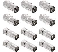 Guichangkai 12Pcs F Plug Male to Coax Socket Female Adaptor Male and Female TV Aerial Coaxial Cable F-Connectors Adaptor, Satellite F Type Screw Connector (Silver)