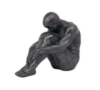Guichifun Sitting Man Sculptures Home Decor - Resin Bronze Male Holding Arms Legs Lonely Statues Decorative Objects Outdoor Gift for Men 7.5 x 3.7 x 5.8 Inch