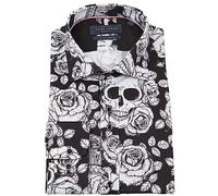 Guide London - Black and White Long Sleeve Large Scale Skulls and Roses Print Shirt, 3X-Large