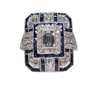 GUIDECUN Women's Rectangular Cluster White & Blue Double Halo CZ Zircon Filled Huge Cocktail Antique Art Deco Ring (US Size 7)