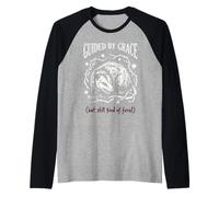 Guided by Grace But Still Kind of Feral Funny Opossum Meme Raglan Baseball Tee